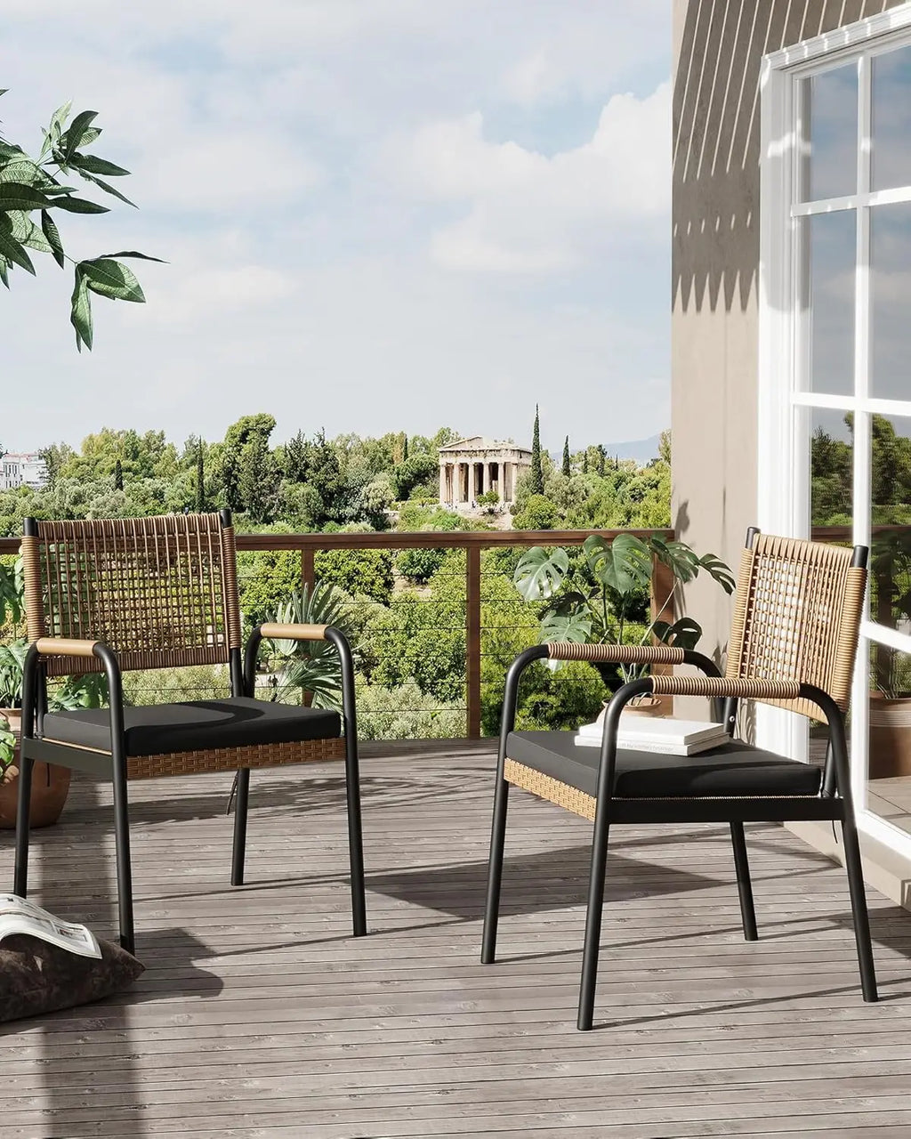 2-delige Rattan Tuinstoelen Set – Weerbestendige Balkon Stoelen met Metalen Frame (52,5 × 58 × 84 cm) - 
Gratis verzending in Nederland