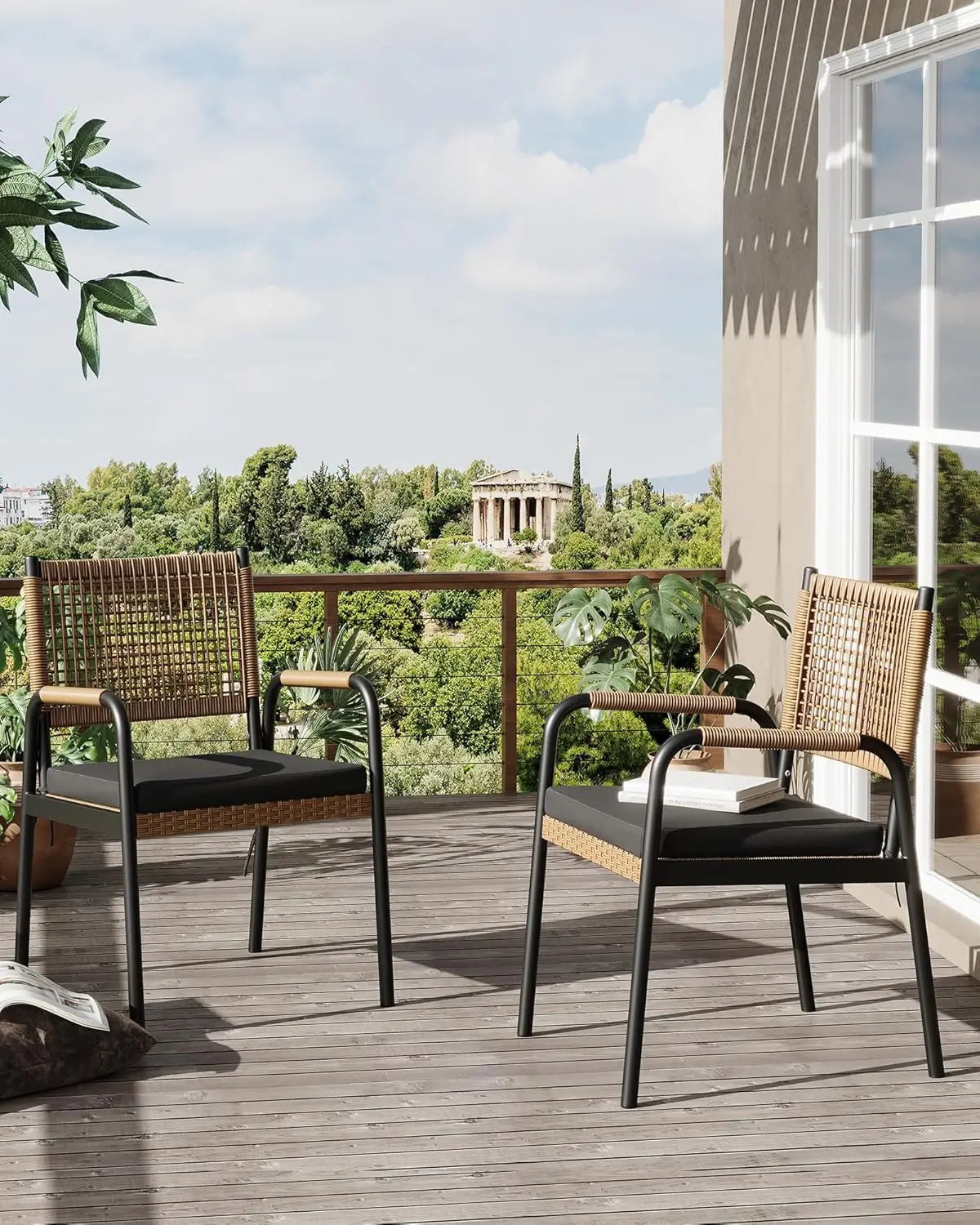 2-delige Rattan Tuinstoelen Set – Weerbestendige Balkon Stoelen met Metalen Frame (52,5 × 58 × 84 cm) - 
Gratis verzending in Nederland