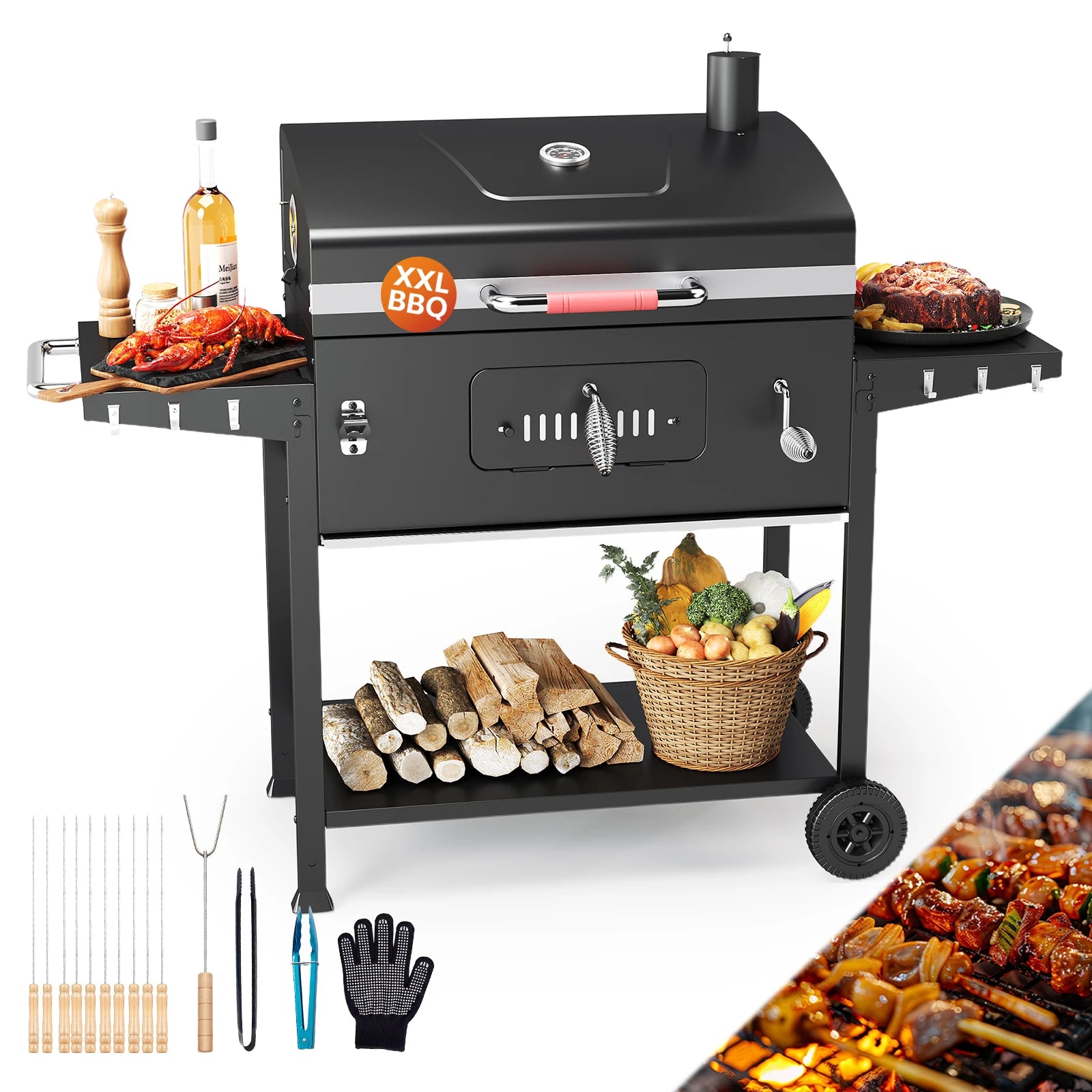 Devoko Houtskool BBQ Grill met Trolley – 71 × 42,5 cm Tuinbarbecue - 
Gratis verzending in Nederland