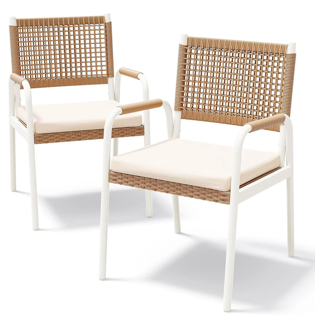 2-delige Rattan Tuinstoelen Set – Weerbestendige Balkon Stoelen met Metalen Frame (52,5 × 58 × 84 cm) - 
Gratis verzending in Nederland