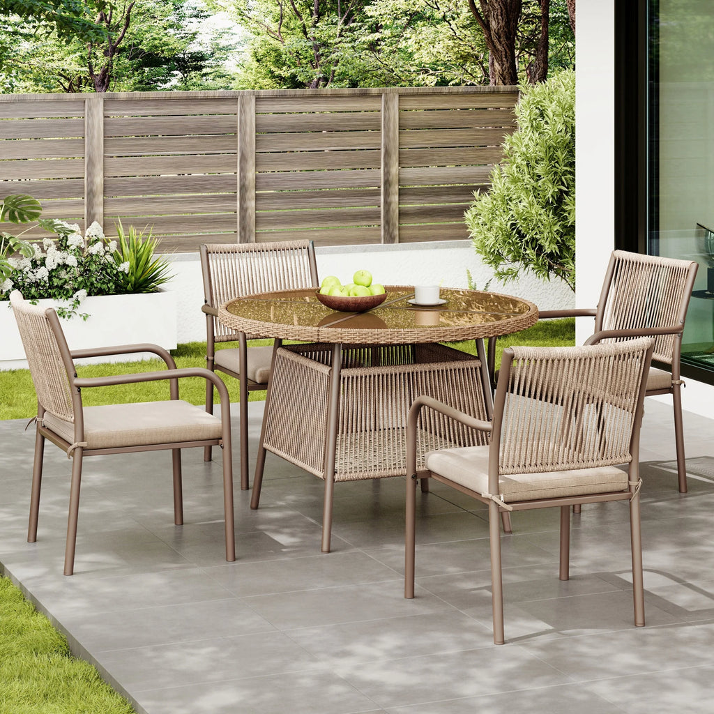 5-delige Tuinmeubelset – Ronde Tafel met Gehard Glas & 4 Terrasstoelen -
Gratis verzending in Nederland