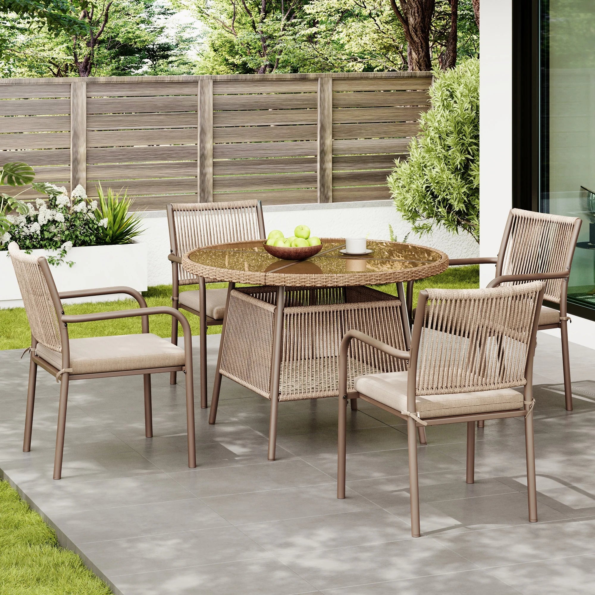5-delige Tuinmeubelset – Ronde Tafel met Gehard Glas & 4 Terrasstoelen -
Gratis verzending in Nederland