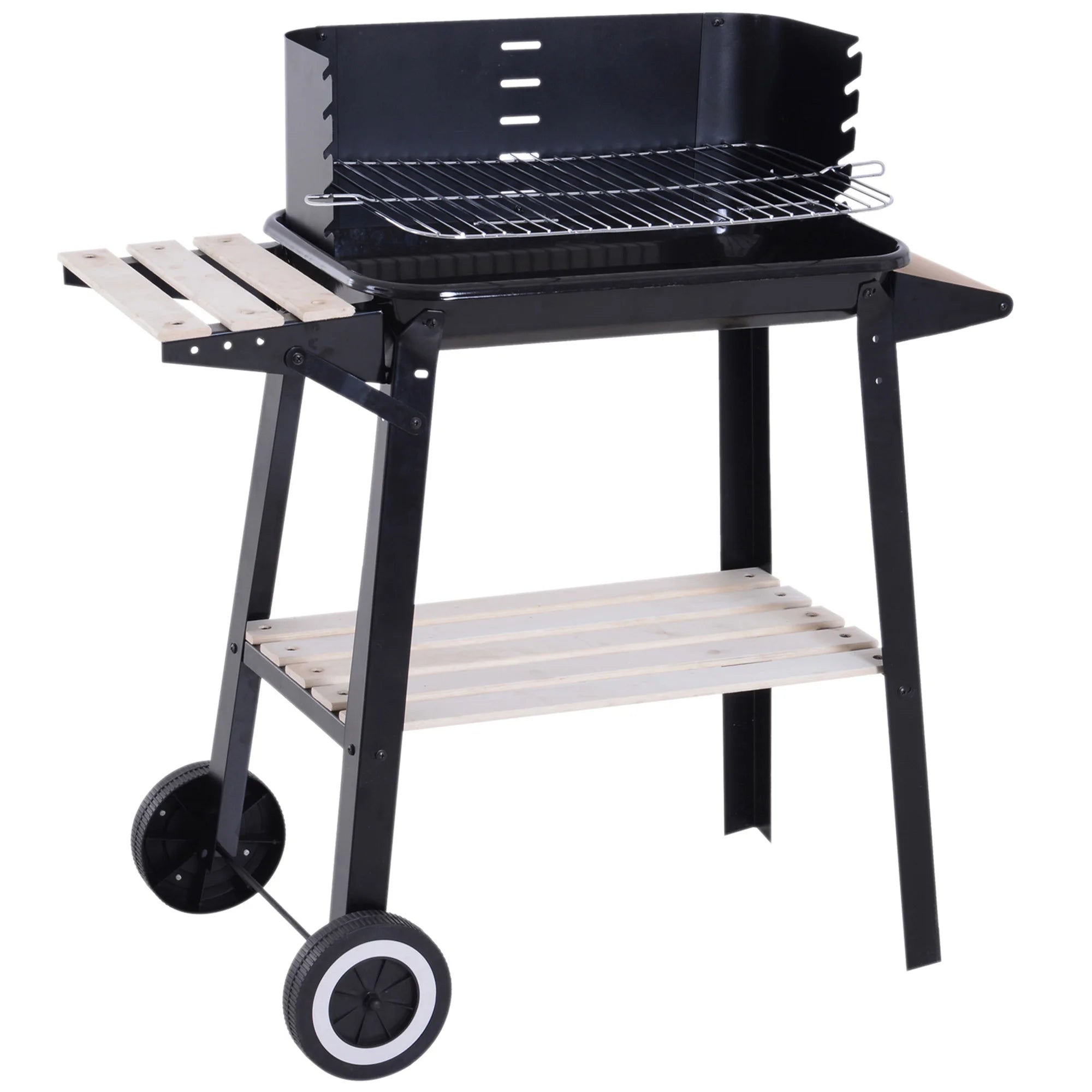 Outsunny Houtskool BBQ Grill – Verstelbare Hoogte met Zijplanken en Wielen (83 × 37 × 87 cm) - 
Gratis verzending in Nederland