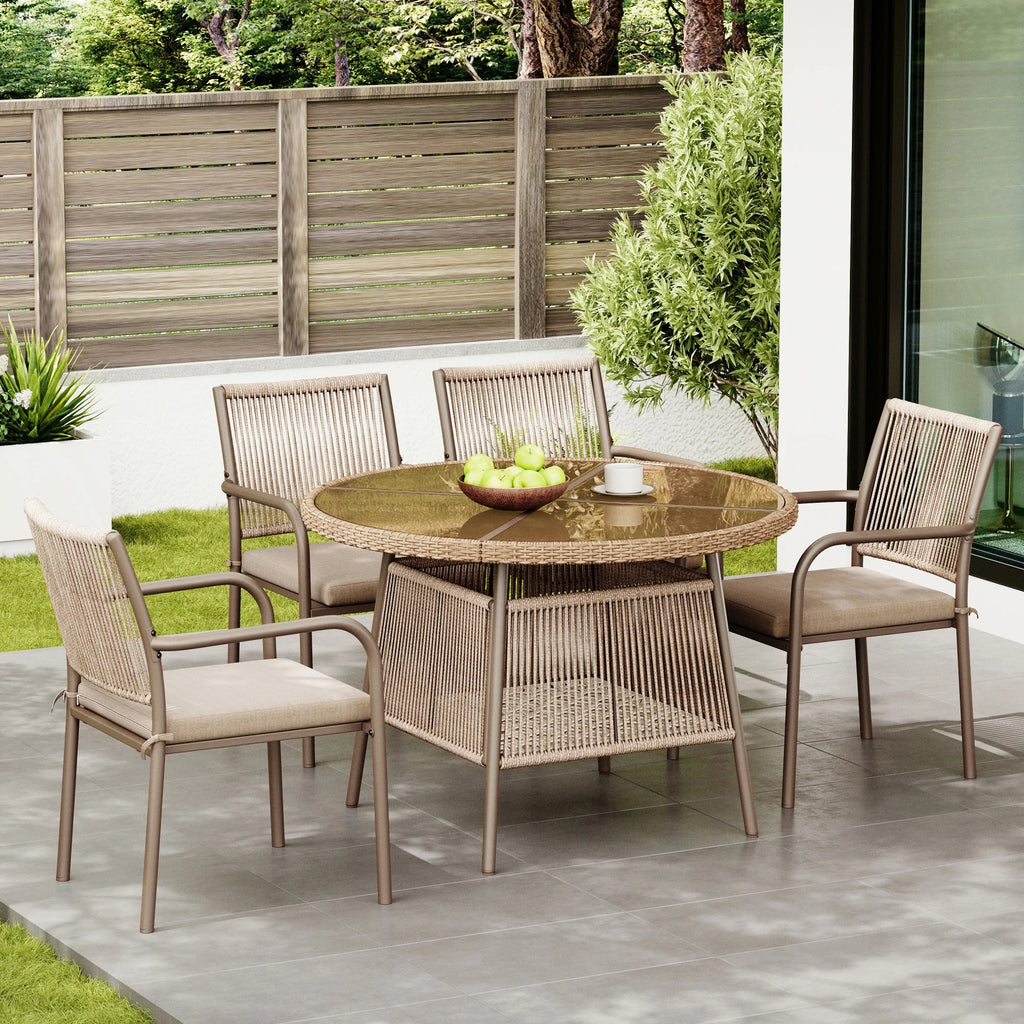 5-delige Tuinmeubelset – Ronde Tafel met Gehard Glas & 4 Terrasstoelen -
Gratis verzending in Nederland