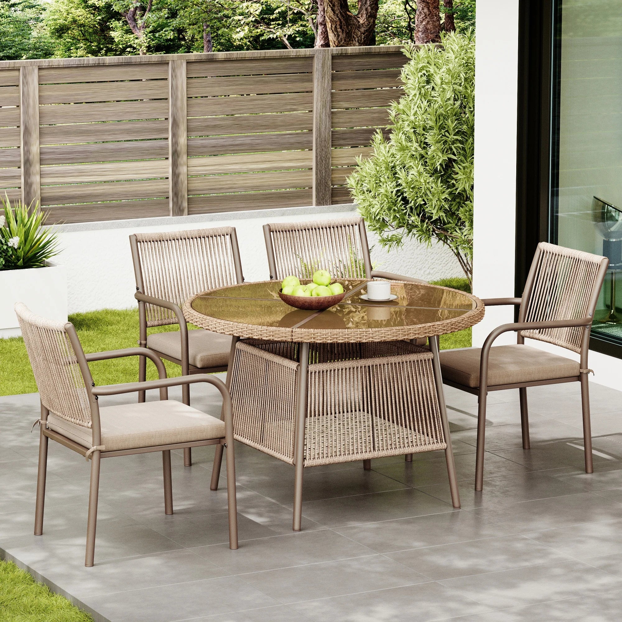 5-delige Tuinmeubelset – Ronde Tafel met Gehard Glas & 4 Terrasstoelen -
Gratis verzending in Nederland