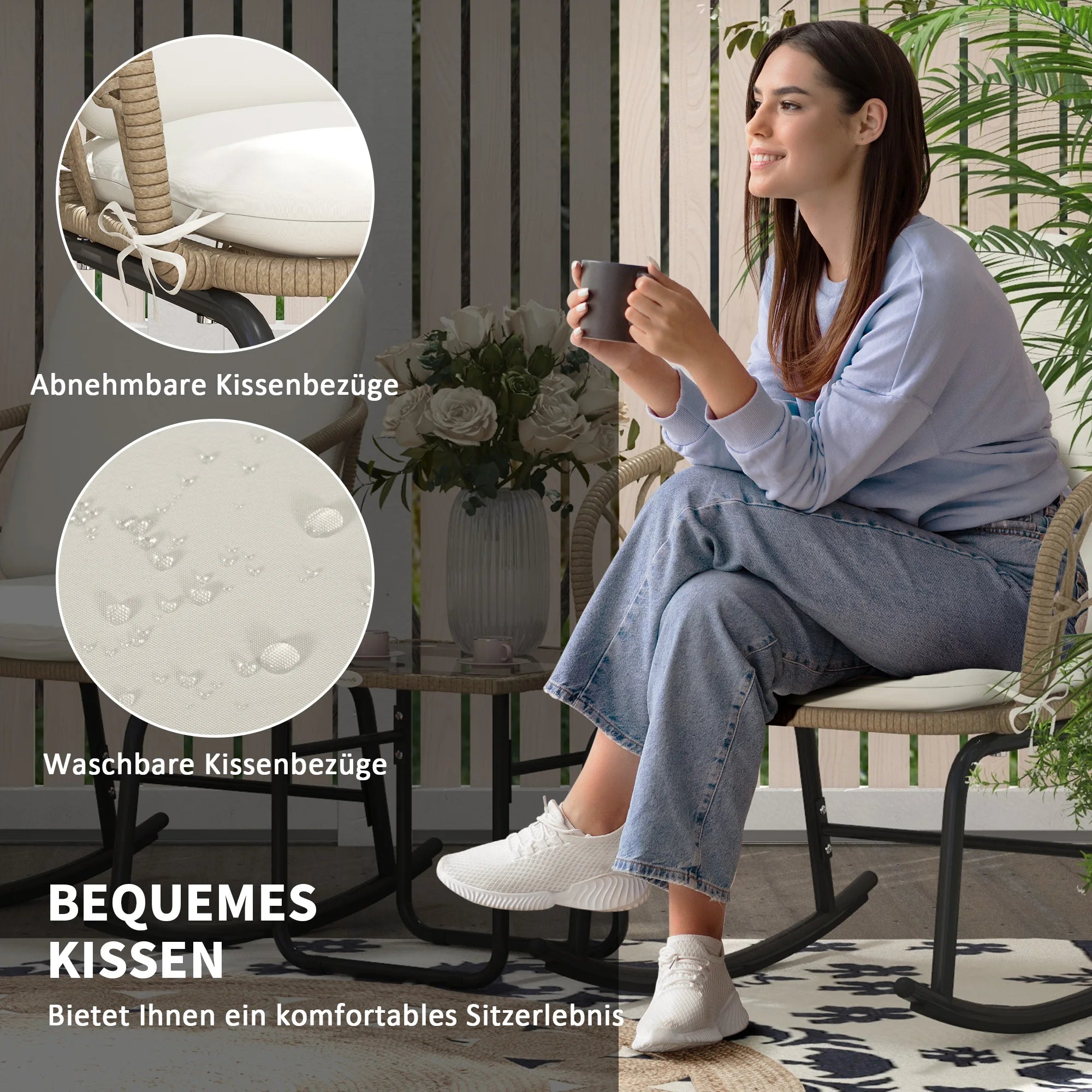 Rattan 2 Stoelen & Tafel met Kussens -
Gratis verzending in Nederland