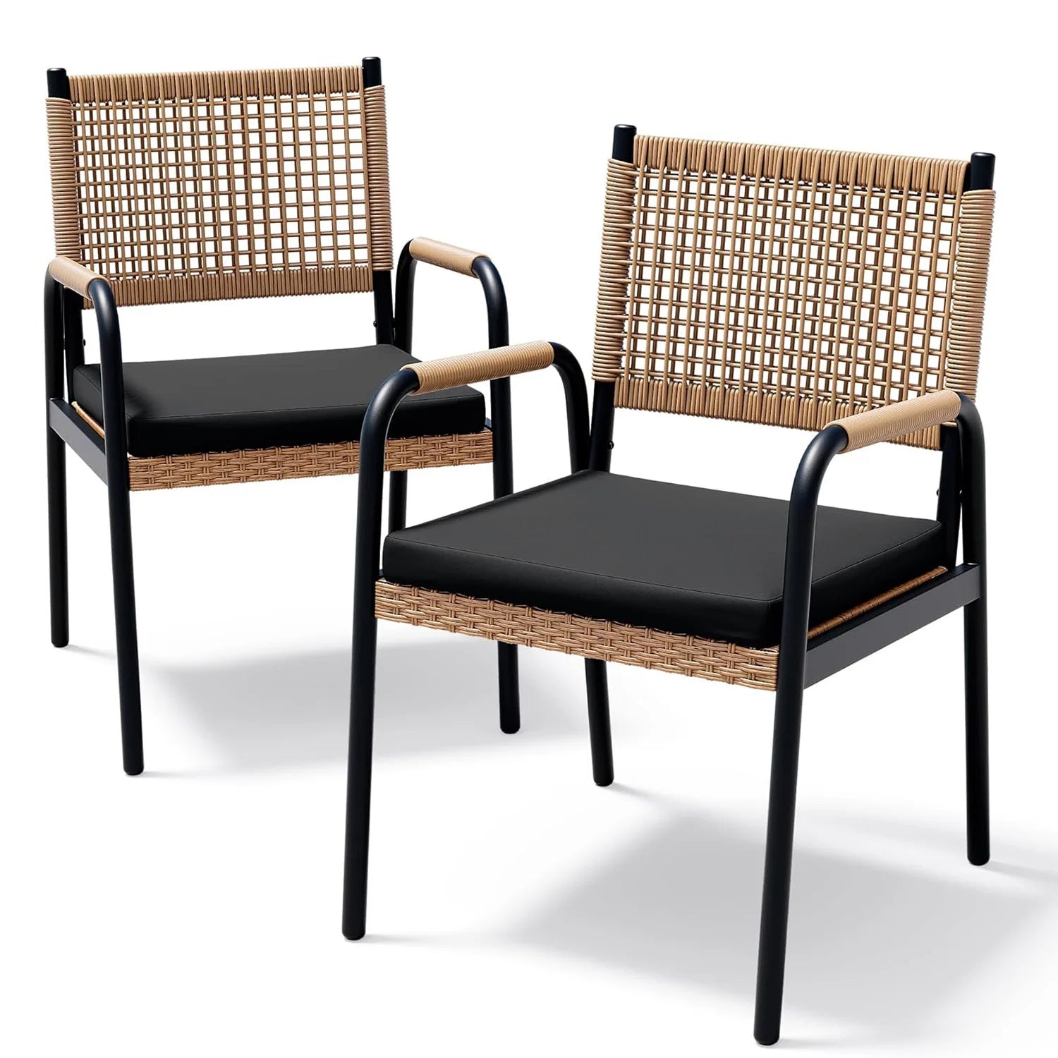 2-delige Rattan Tuinstoelen Set – Weerbestendige Balkon Stoelen met Metalen Frame (52,5 × 58 × 84 cm) - 
Gratis verzending in Nederland