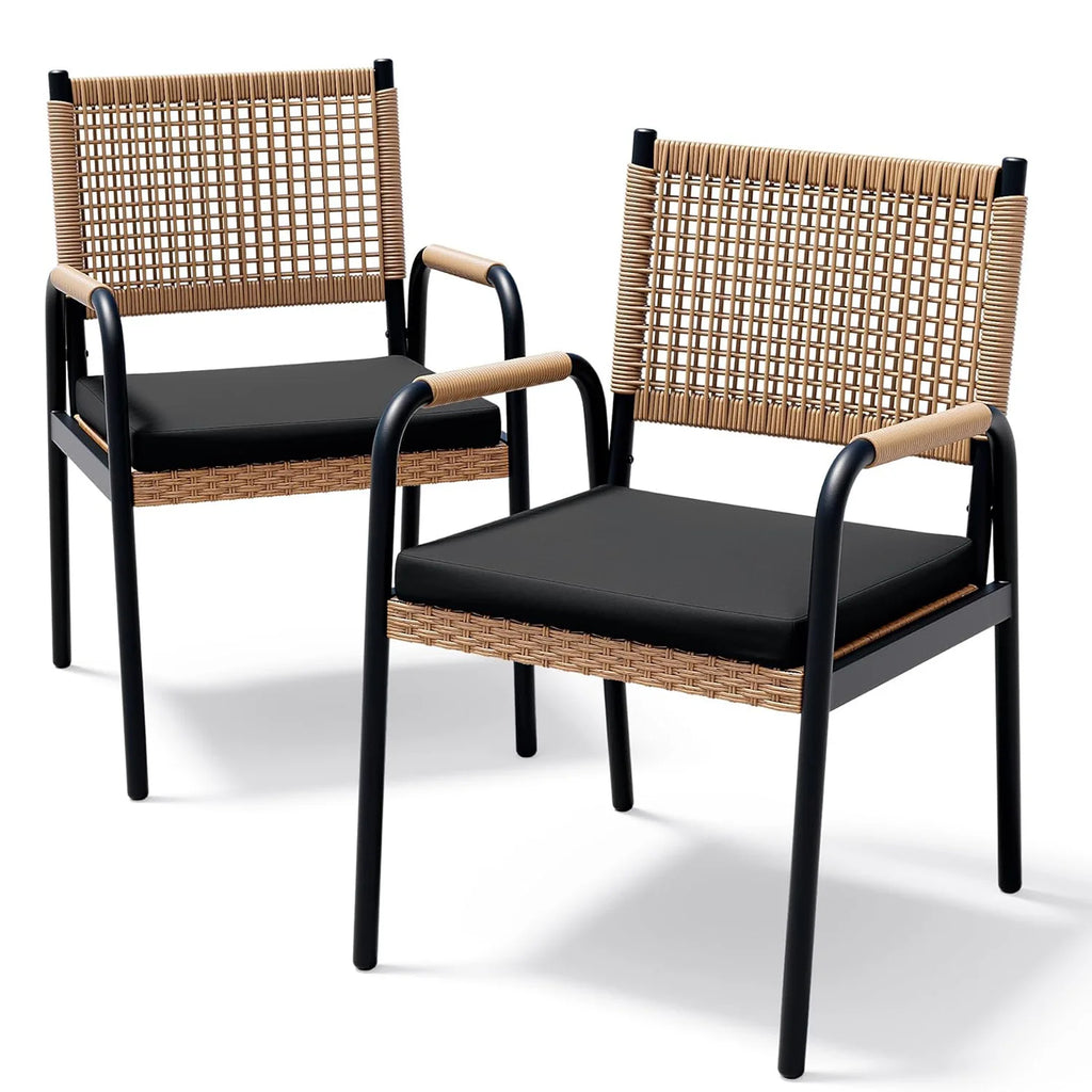 2-delige Rattan Tuinstoelen Set – Weerbestendige Balkon Stoelen met Metalen Frame (52,5 × 58 × 84 cm) - 
Gratis verzending in Nederland